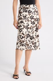 Renee C Floral Satin Midi Skirt