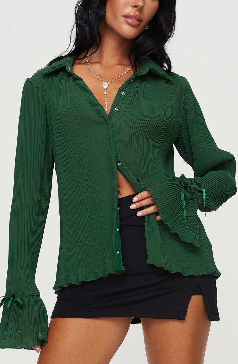 Princess Polly Ravil Button-Up Shirt, Main, color, Green