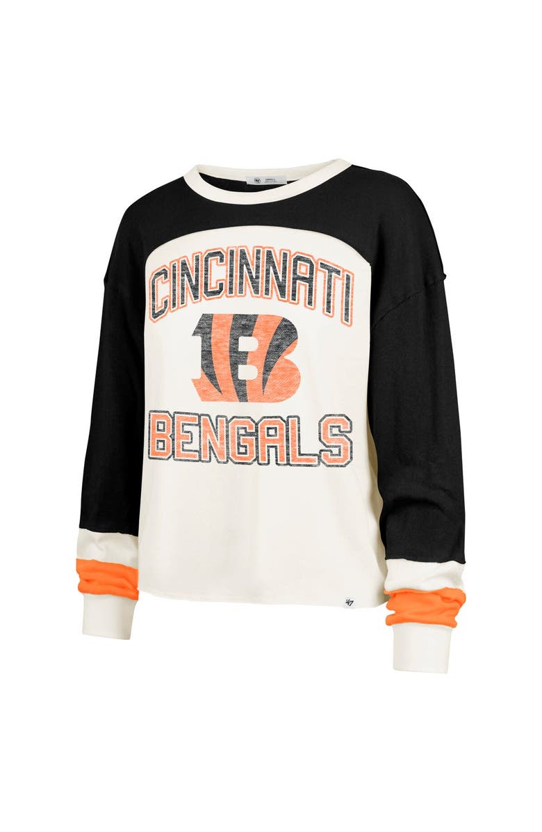 '47 Women's '47 Cream Cincinnati Bengals Double Header Curve Raglan Long Sleeve Crop Top, Alternate, color, Cream