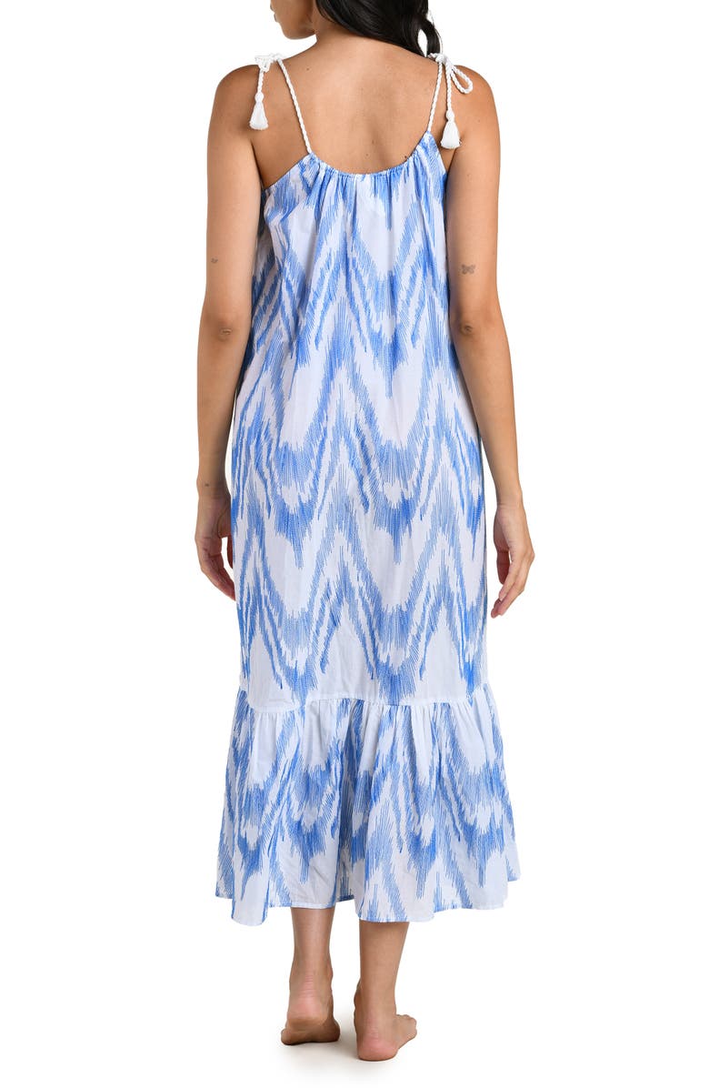La Blanca Tidal Wave Tie Shoulder Cover-Up Maxi Dress, Alternate, color, Lapis