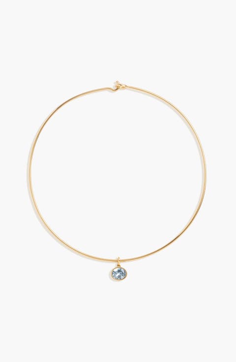 Lab Grown Aquamarine Oval Pendant Collar Necklace