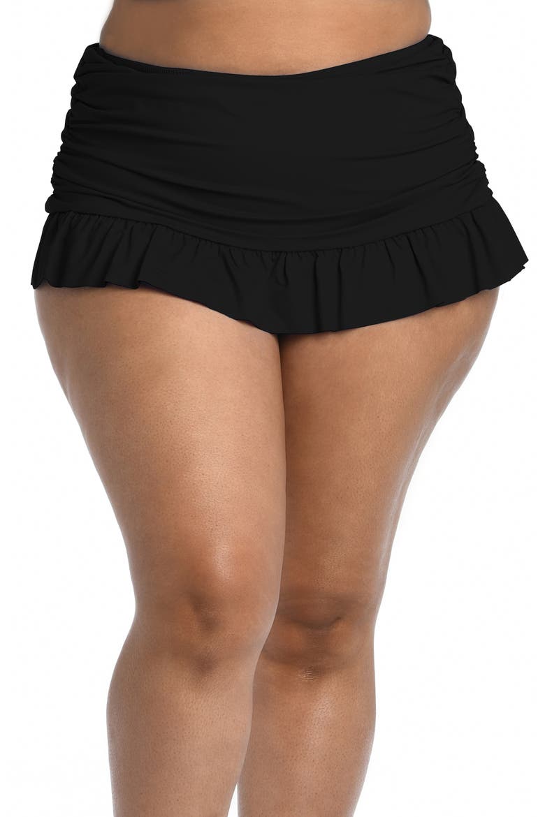 Island Goddess Skirted Bikini Bottoms, Main, color, BLACK