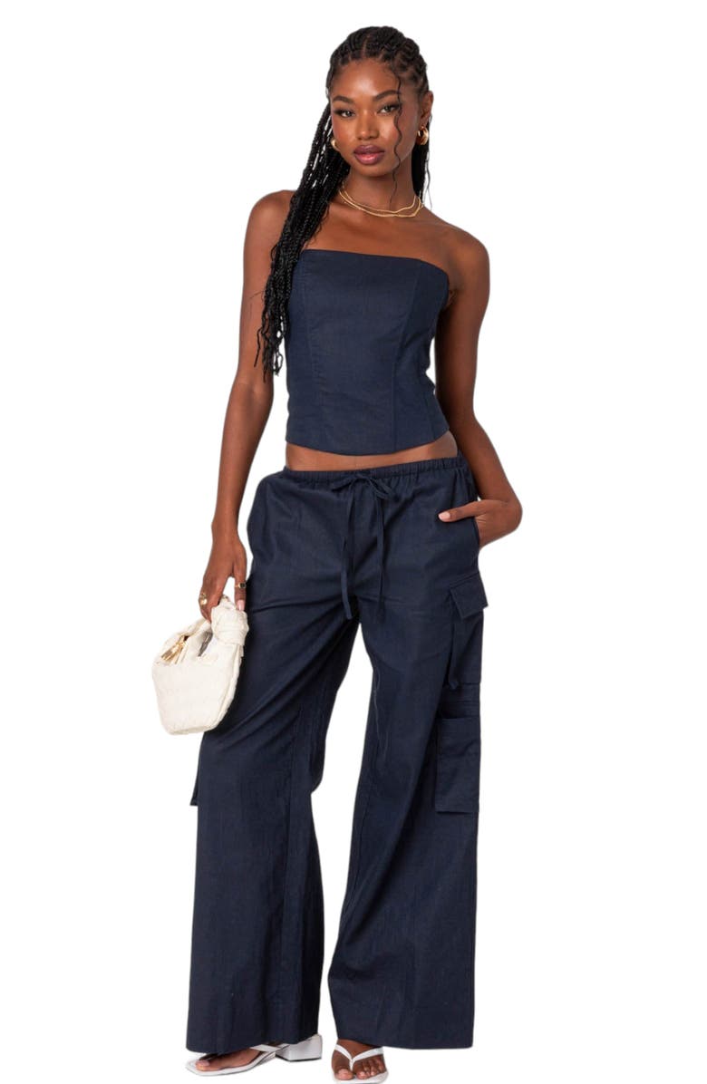 EDIKTED Bristol Linen Blend Corset Top, Alternate, color, 