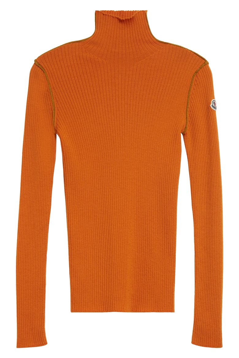 Fitted Virgin Wool Rib Turtleneck Sweater, Alternate, color, ORANGE