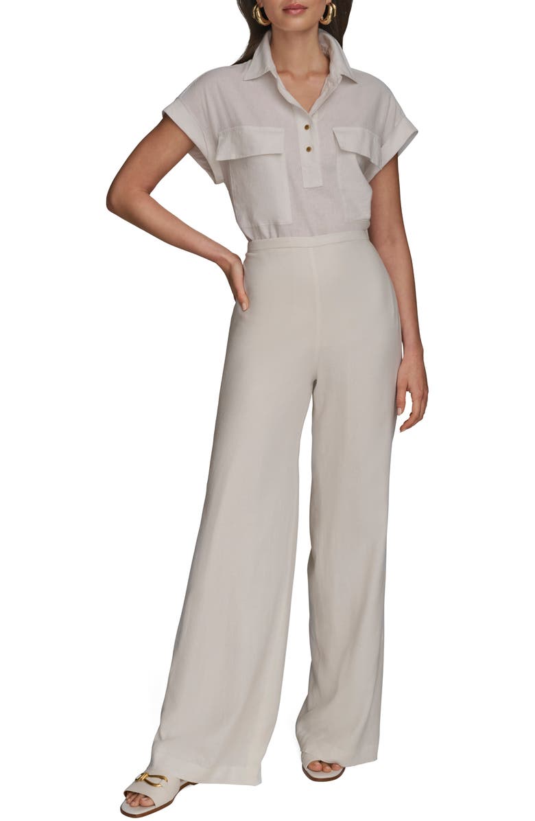 Donna Karan New York Linen Blend Wide Leg Pants, Alternate, color, Cream