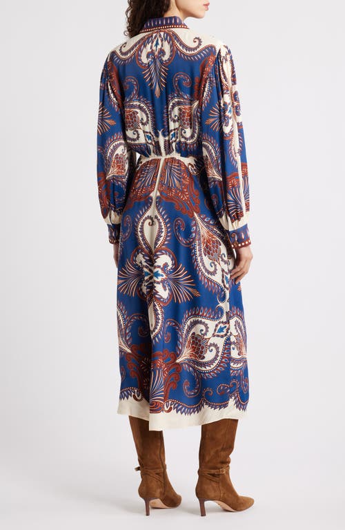 Farm Rio Blue Arabesque Scarf Lenzing Ecovero Viscose Midi Dress In Multi