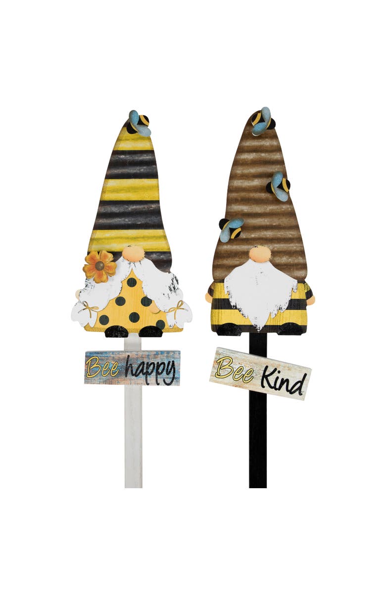 Northlight Bee Gnomes Wooden Garden Stakes - 24" - Set of 2, Alternate, color, Yellow