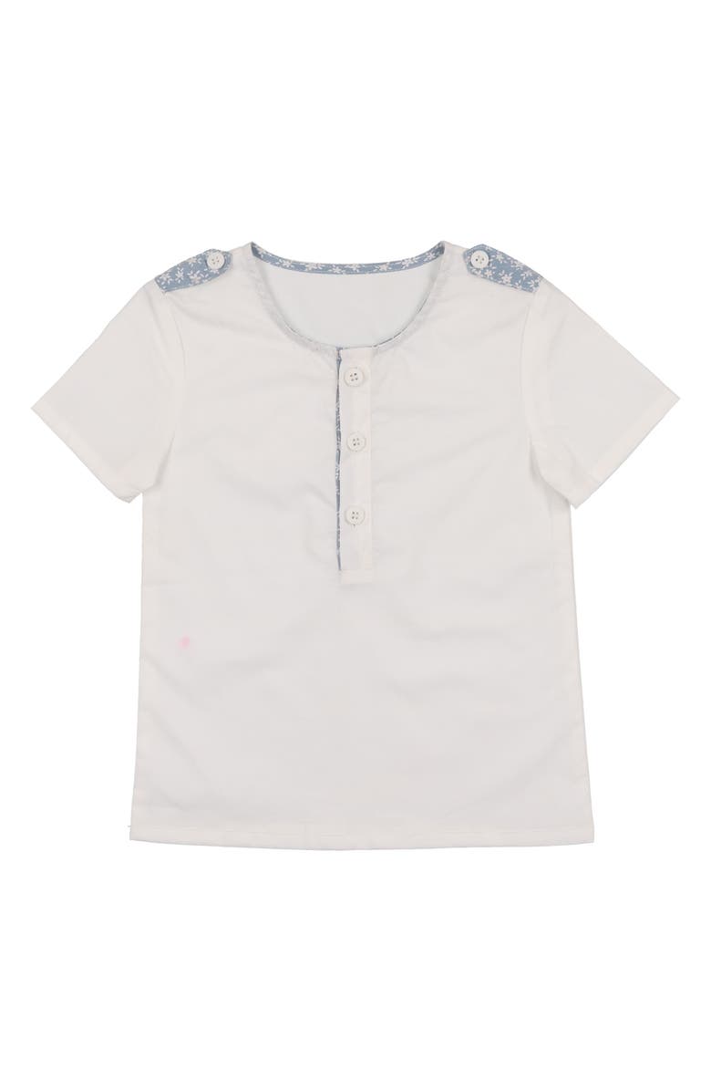 Manière Kids' Floral Epaulet Cotton Blend Henley, Main, color, Blue/ White