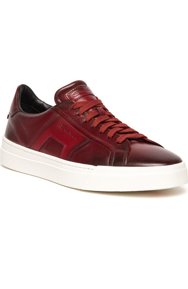 Santoni Burnished Colorblock Sneaker, Main, color, Dark Red