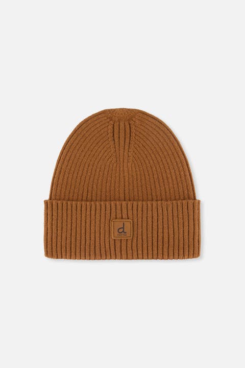 Ribbed Knit Folded Cuff Logo Patch Hat