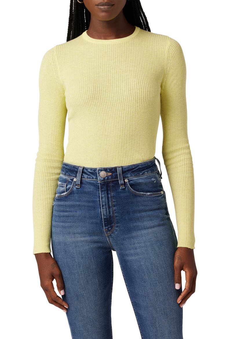 Back Keyhole Cutout Organic Cotton Blend Rib Sweater, Main, color, LEMON GRASS