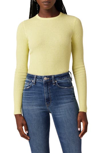 Hudson Jeans Back Keyhole Cutout Organic Cotton Blend Rib Sweater In Yellow