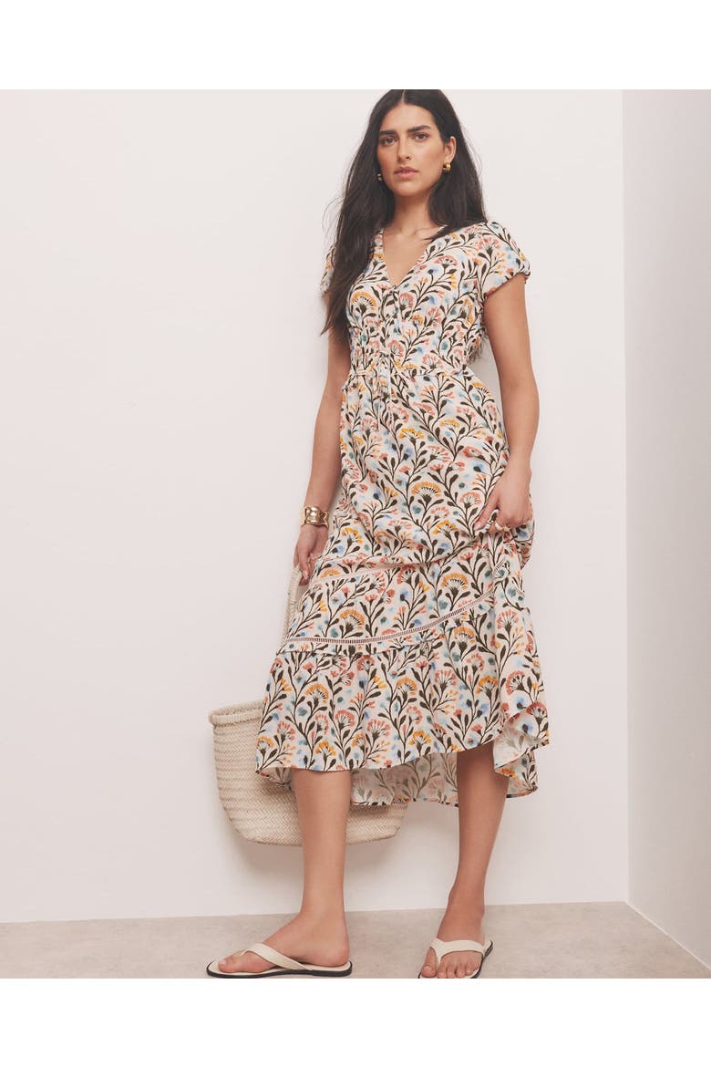 Floral Print V-Neck Midi Dress, Alternate, color, Orange