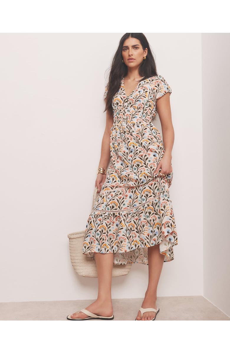 MINT VELVET Floral Print V-Neck Midi Dress, Alternate, color, Orange