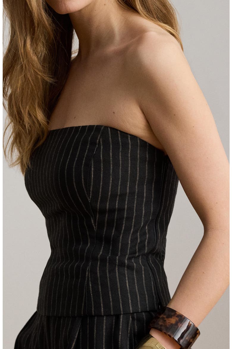 Chalk Stripe Linen Bustier Top, Alternate, color, BLACK/ MULTI