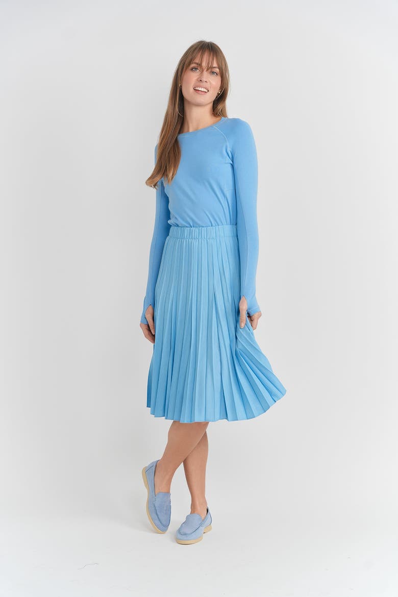 Crinkle Pleated Elastic Waist Merrow Edge Skirt, Alternate, color, Light Denim
