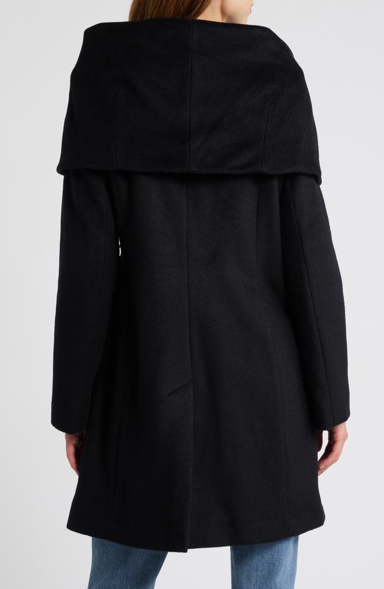 Via Spiga Hooded Wool Blend Belted Coat, Alternate, color, Black