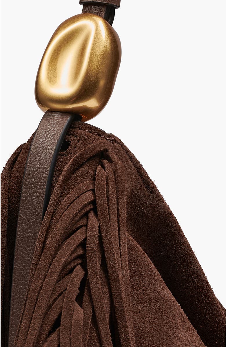 Donna Karan New York Velvet Suede Fringe Large Shoulder, Alternate, color, Chocolate