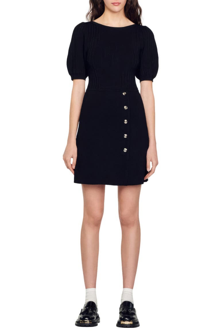 Eugenia Side Button Sweater Dress, Main, color, BLACK