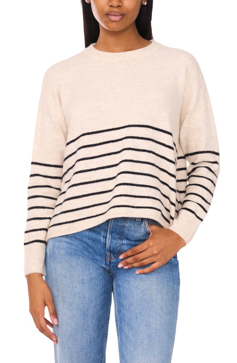CeCe Stripe Sweater, Alternate, color, Malted/ Rich Black