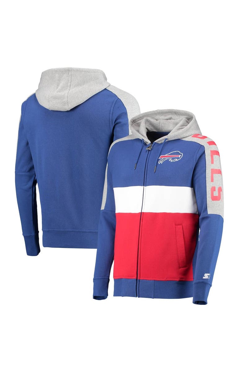 STARTER Men's Starter Royal/Red Buffalo Bills Playoffs Color Block Full-Zip Hoodie, Main, color,