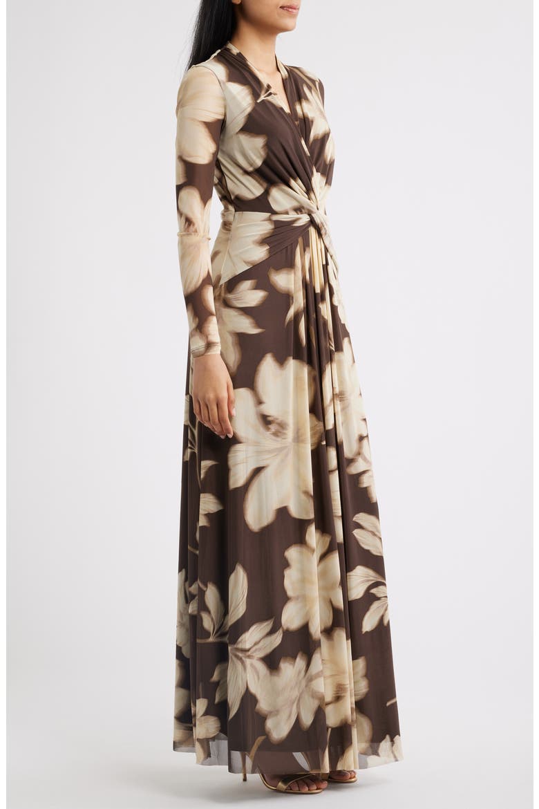 Floral Print Long Sleeve Maxi Dress, Alternate, color, MOLASSES MULTI