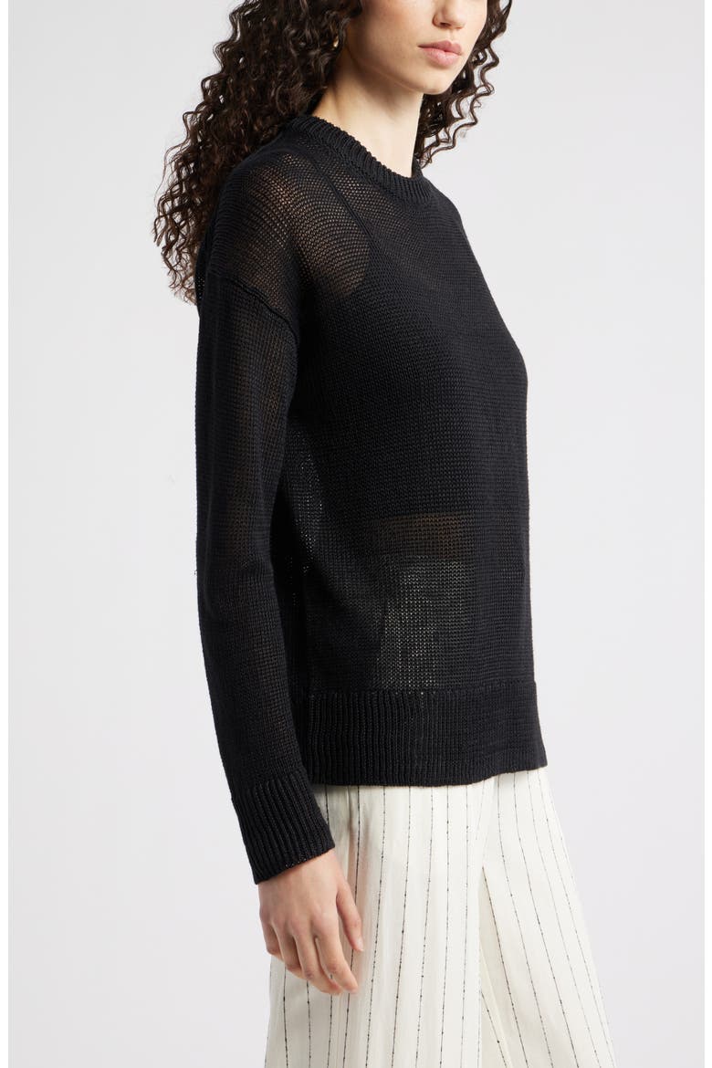 Open Knit Linen Sweater, Alternate, color, BLACK