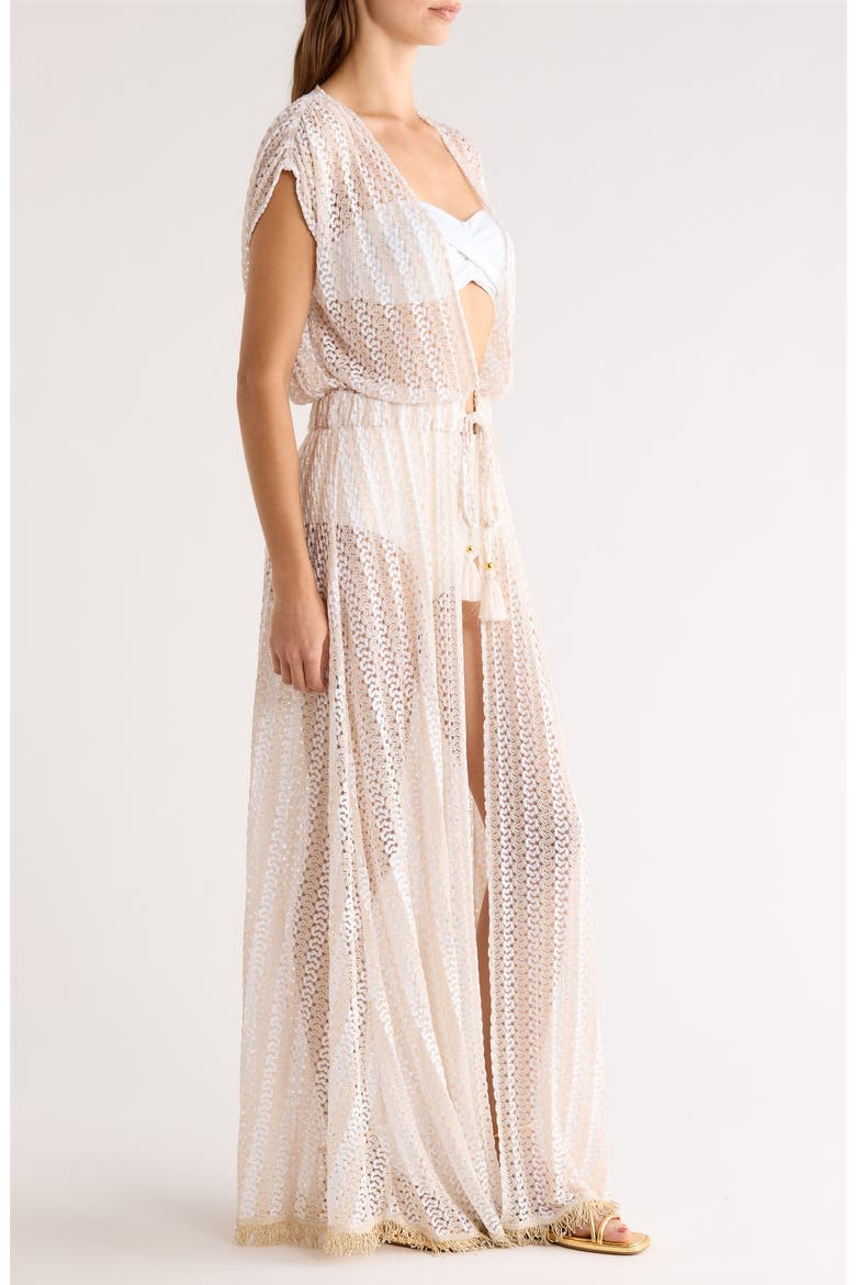 Katherine Swirl Tie Front Cover-Up Maxi Dress, Alternate, color, WHITE METALLIC ZIGZAG