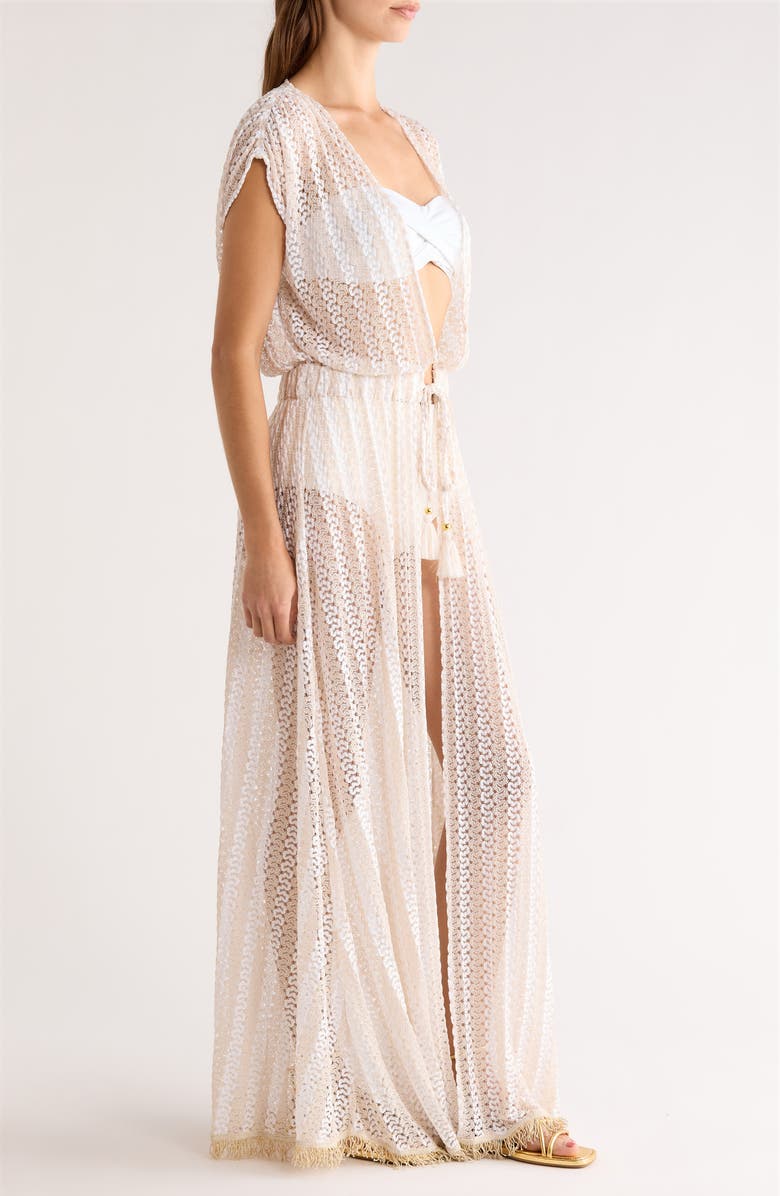 Ramy Brook Katherine Swirl Tie Front Cover-Up Maxi Dress, Alternate, color, White Metallic Zigzag