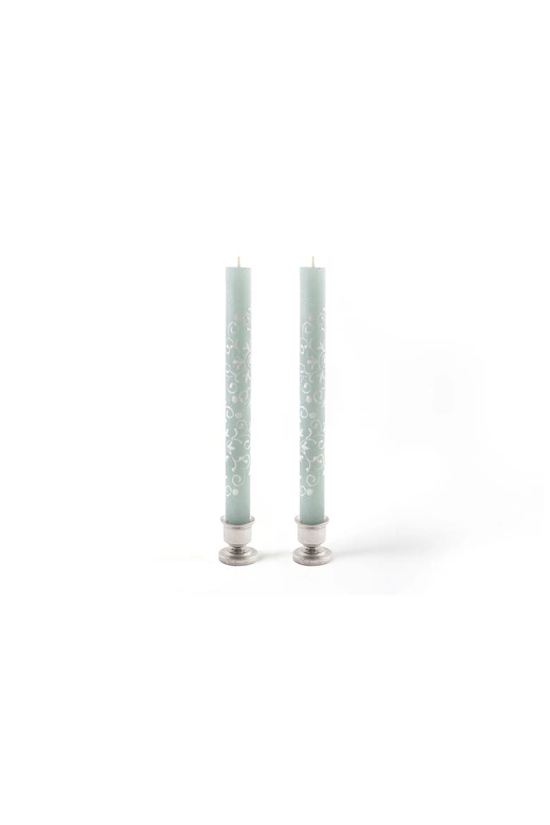 Henna Duck Egg Painted Taper Candles - Set of 2, Main, color, Duck Egg Blue - 9"