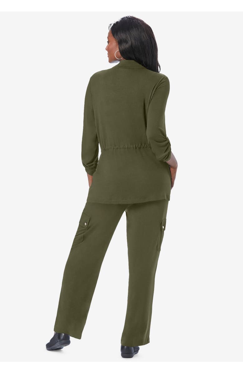 Jessica London 2-Piece Stretch Knit Cargo Set, Alternate, color, Dark Berry