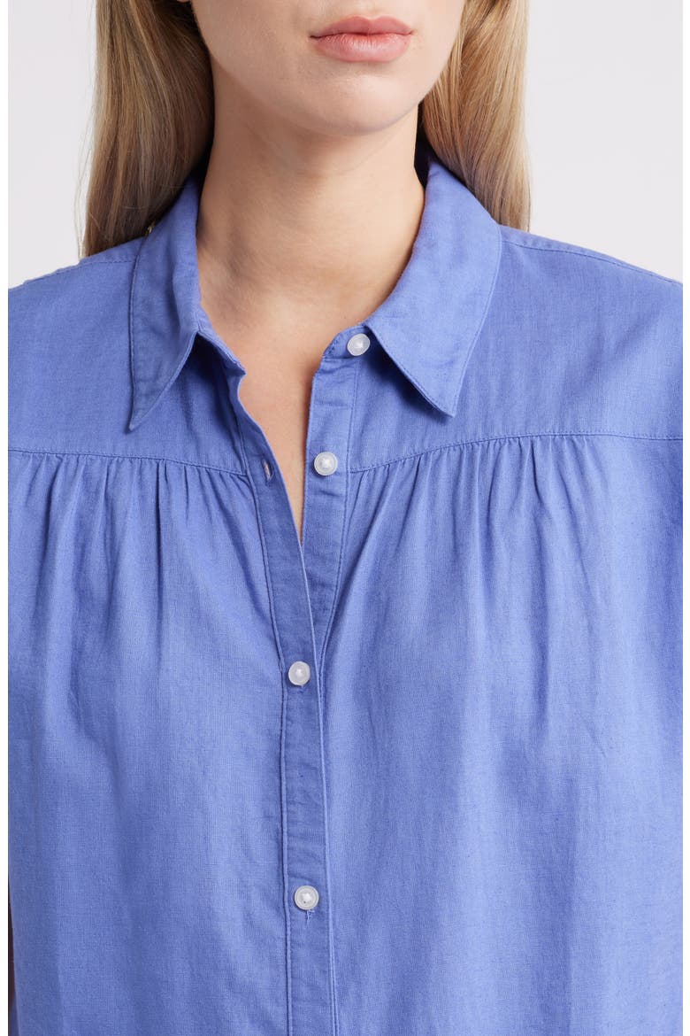 Short Sleeve Linen Blend Button-Up Shirt, Alternate, color, BLUE DENIM