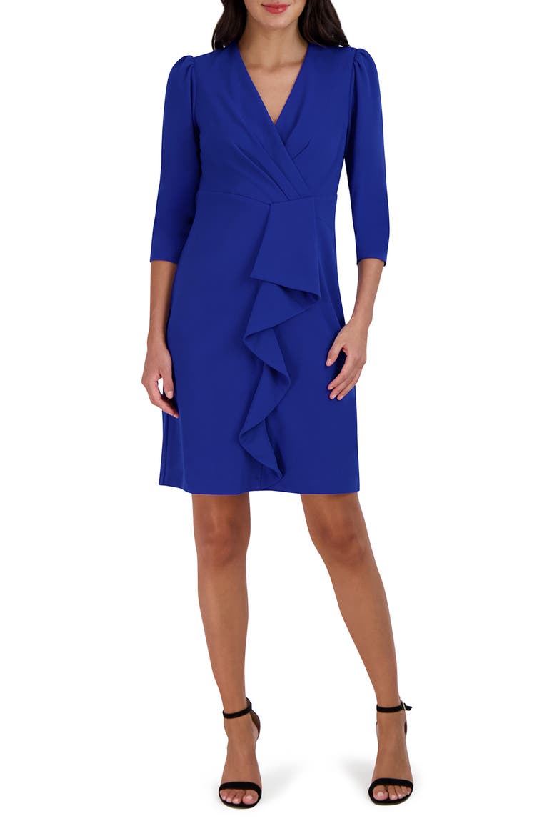 Cascade Ruffle Crepe Sheath Dress, Main, color, COBALT