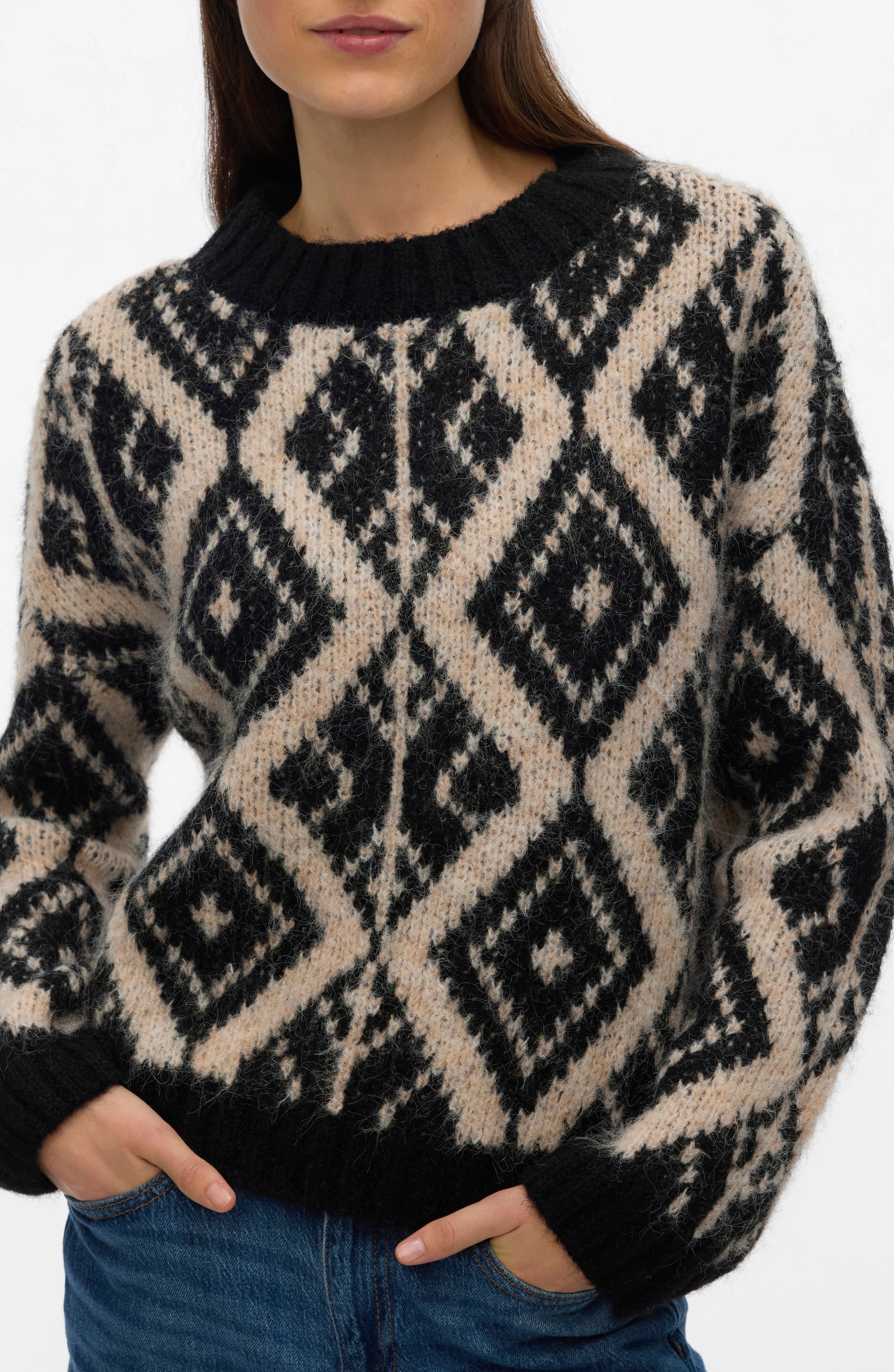 VERO MODA Fabienna Diamond Jacquard Crewneck Sweater