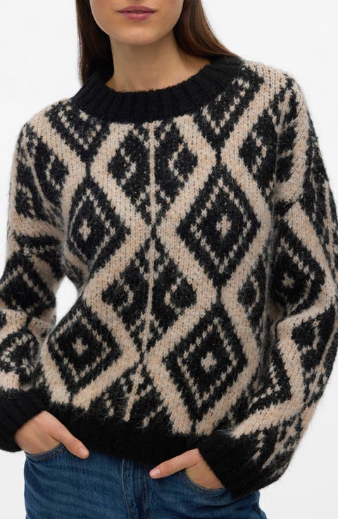 Fabienna Diamond Jacquard Crewneck Sweater