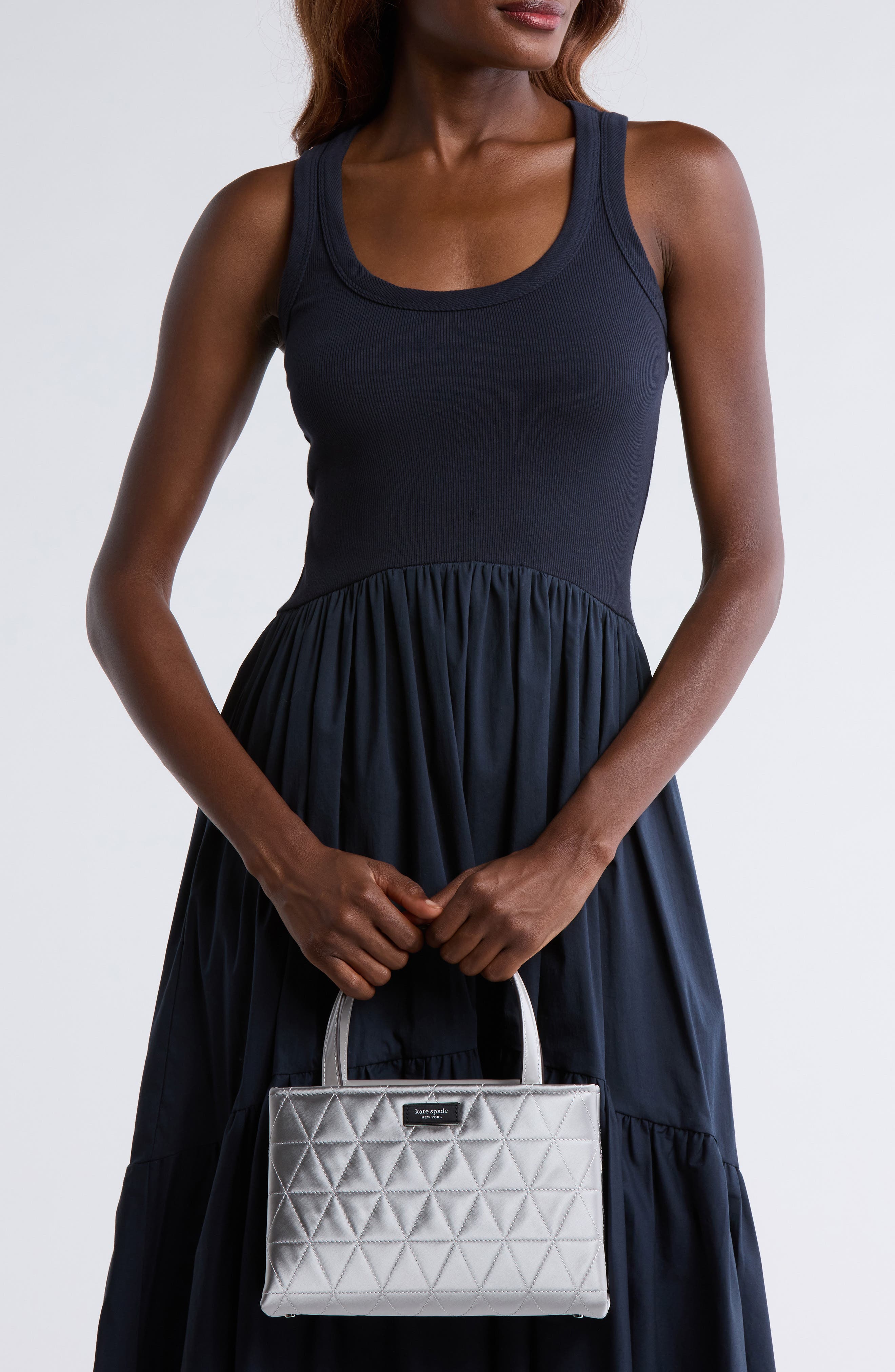 Kate Spade New York sam icon quilted satin satchel, Alternate, color, Silver