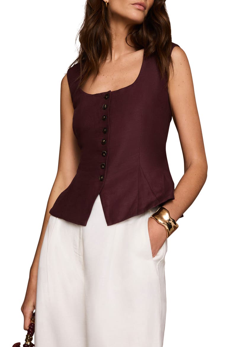 Linen Blend Peplum Vest, Main, color, Burgundy