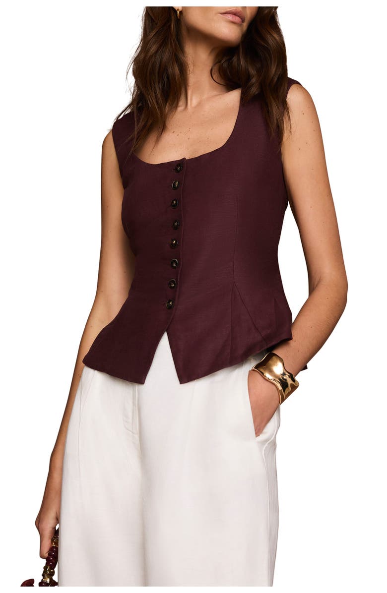 MINT VELVET Linen Blend Peplum Vest, Main, color, Burgundy