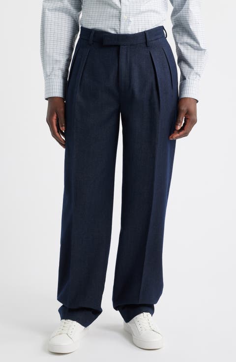 Pleated Cotton & Wool Dress Pants