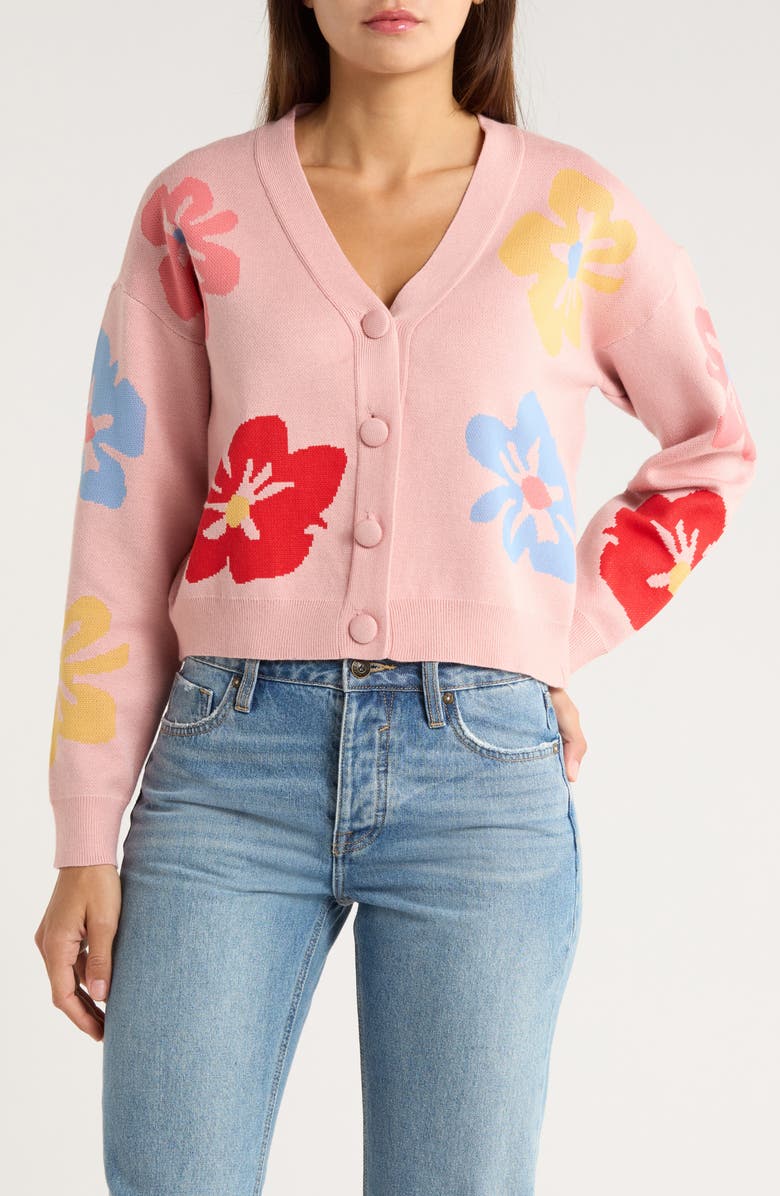 BY DESIGN Frankie Pattern Cardigan, Main, color, Peach Beige / Hibisc