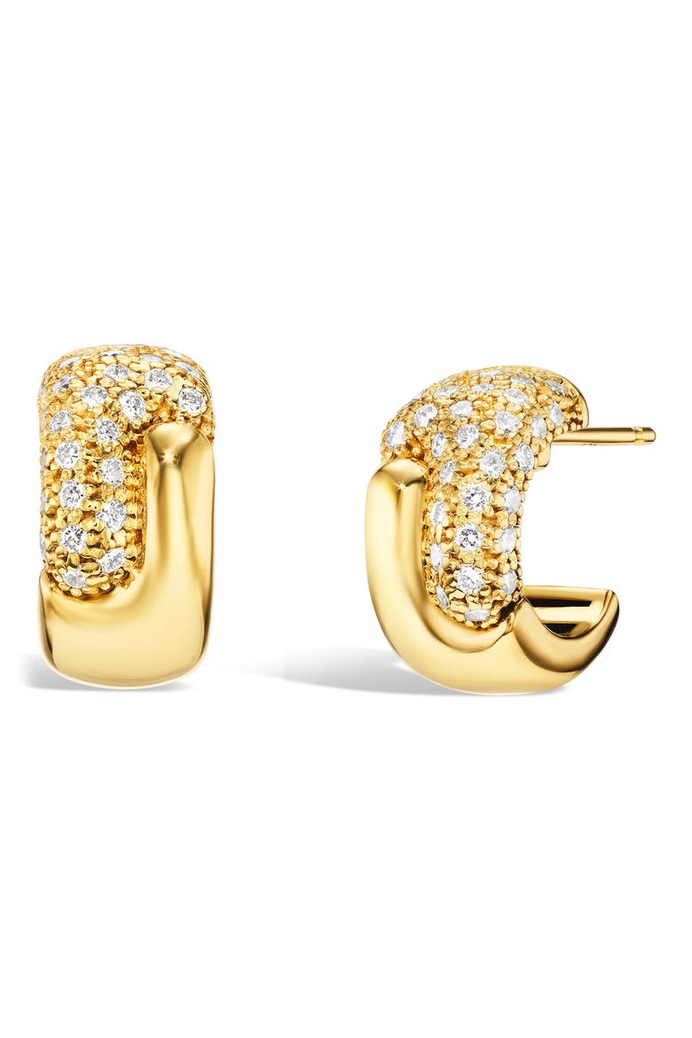 Holos Round 18K Gold & Diamond Huggie Hoop Earrings, Main, color, YELLOW GOLD