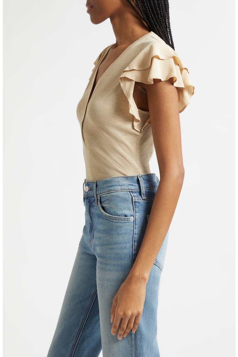Aphrodite Ruffle Sleeve Rib Top, Alternate, color, STONE KHAKI