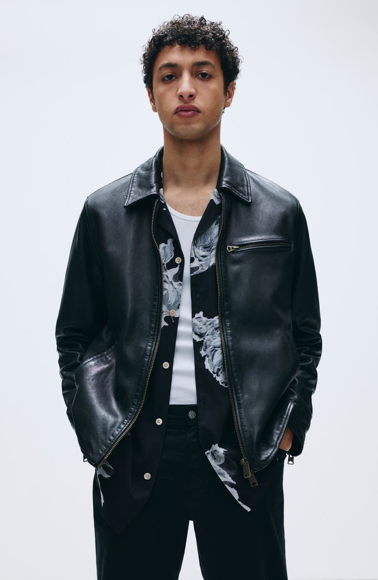 AllSaints Miller Lambskin Leather Biker Jacket, Alternate, color, Black