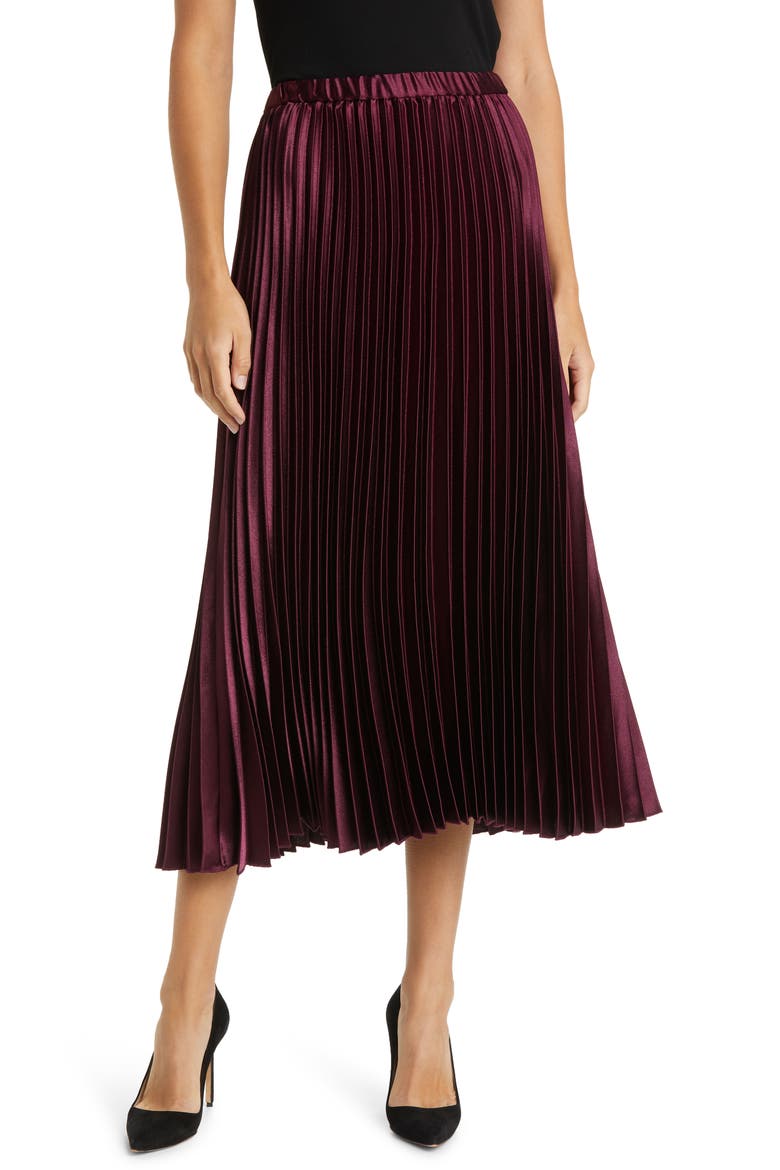 Pleated Satin Skirt, Main, color, CHIANTI