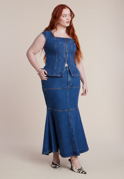Denim Trumpet Maxi Skirt (Plus)