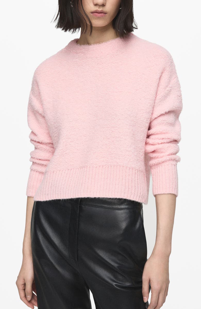 MANGO Boxy Crewneck Sweater, Main, color, Pale Pink