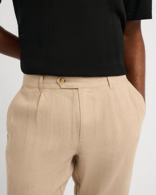 Onia Linen Tapered Pleated Trouser In Brown
