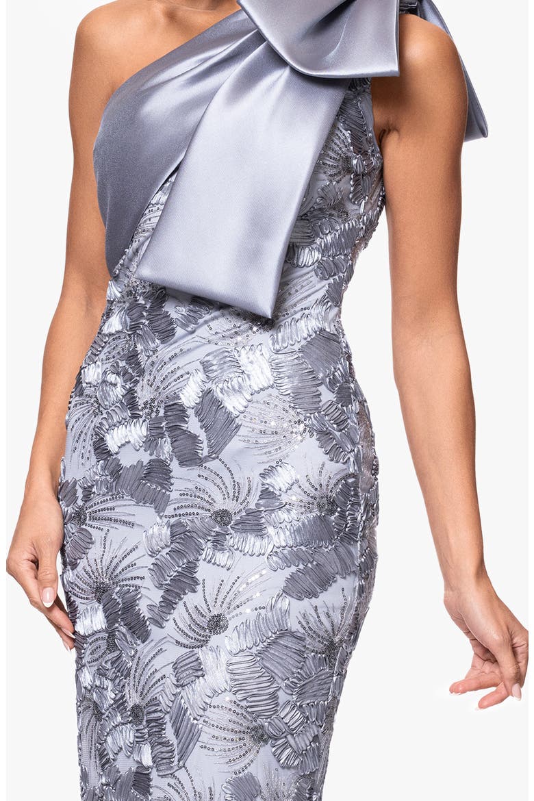 Crystal Detail Soutache Lace One-Shoulder Sheath Gown, Alternate, color, GREY