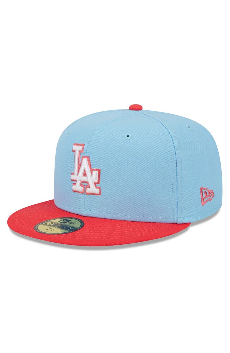 New Era Men's New Era Light Blue/Red Los Angeles Dodgers Spring Color Two-Tone 59FIFTY Fitted Hat, Main, color, Light Blue