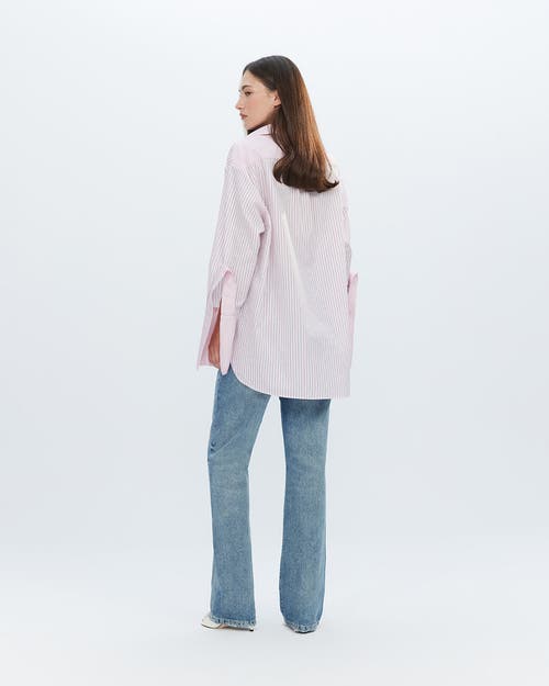 Theo The Label Echo Side Button Boyfriend Stripe Shirt In Multi